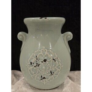 Orejon Turquoise Table Centerpiece Vase, 1970's Country Cottage Spring Decor